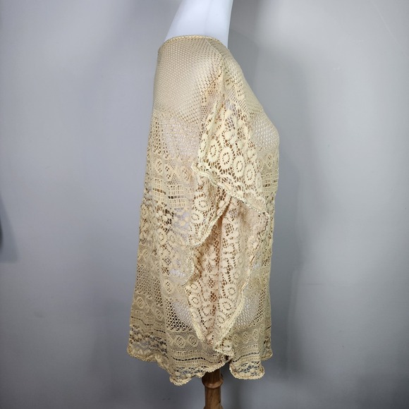 Crochet‎ Tunic Womens Large BOHO Cottage Country Hippy Festival Cotton Ercu - Picture 3 of 13